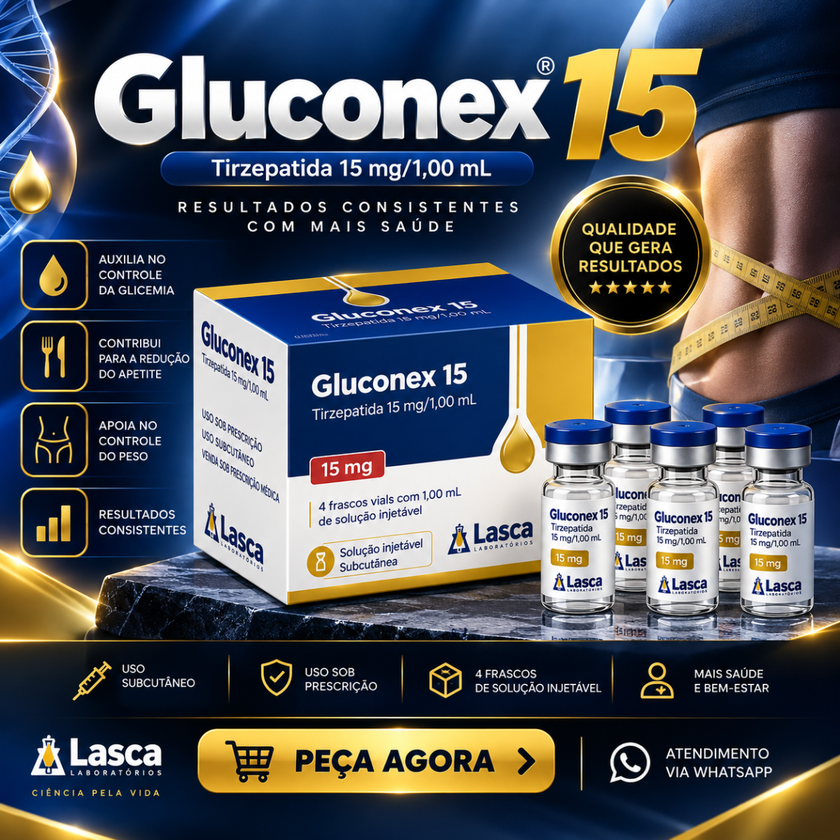 Gluconex 15 caixa com 4 ampolas